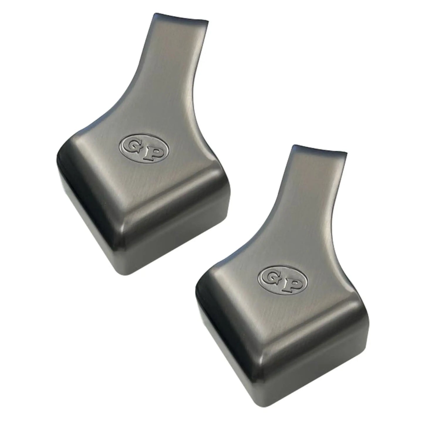 Gunmetal pool table corner covers on a white background