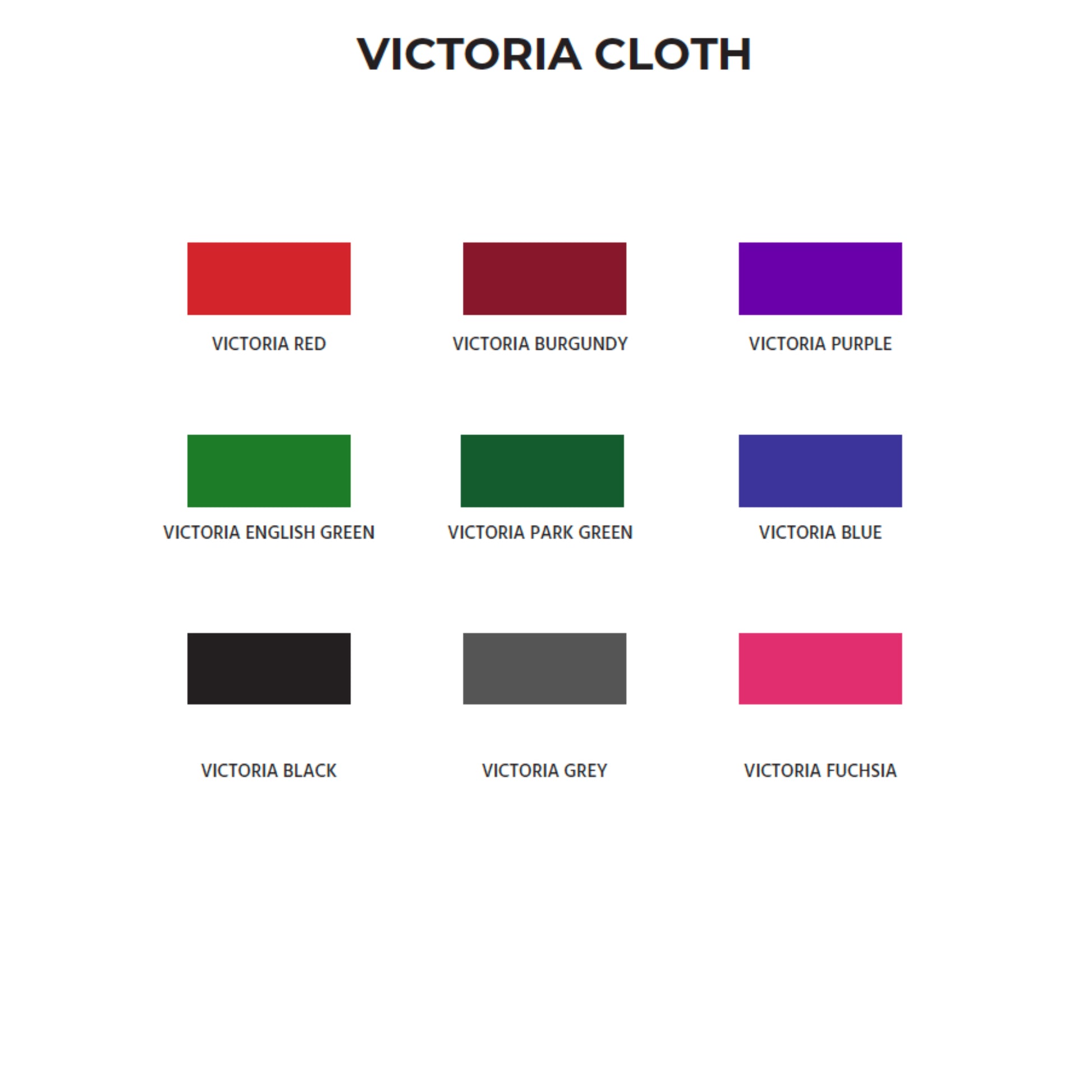 Color swatches labeled with 'Victoria' brand names on a white background