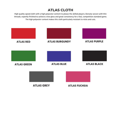 Color swatches of Atlas Cloth in various colors with descriptive text.