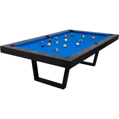 Pool table with blue felt and billiard balls on a white background